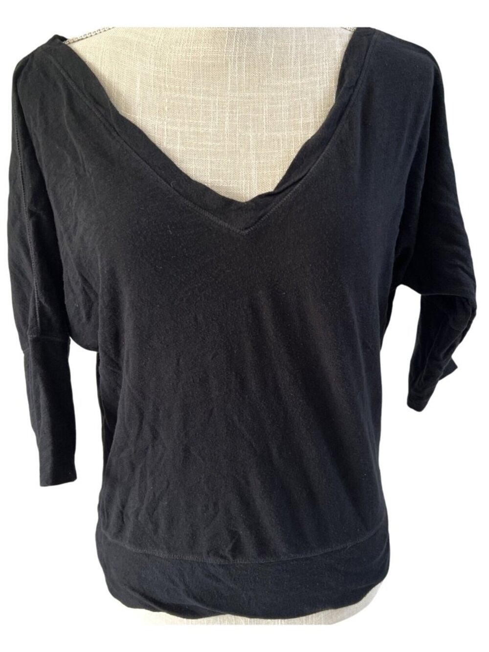 American Eagle Outfitters Black V-Neck 3/4 Sleeve Top S/P